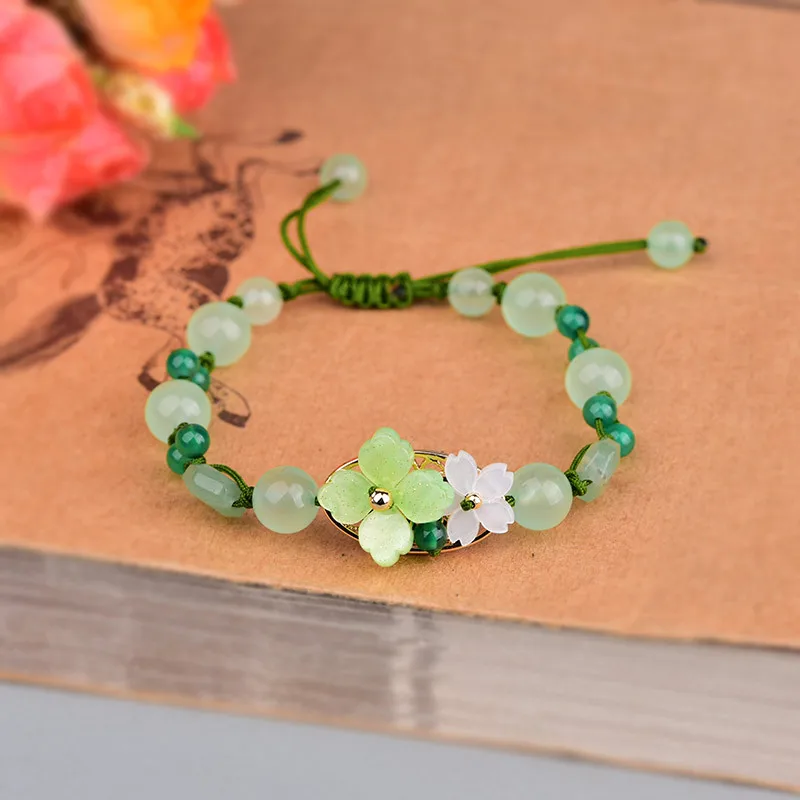 Green Jade Flower Bracelet Amu - Bracelet Beaded Men 评论和价格