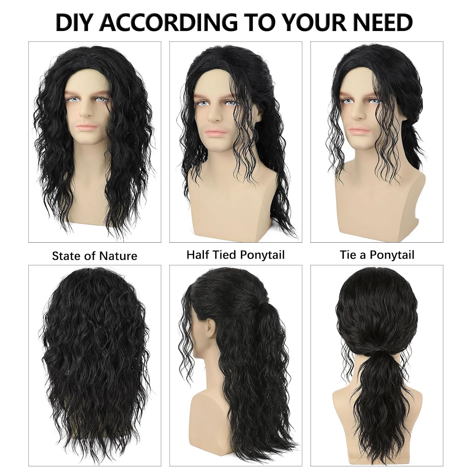 Mens Black Curly Wig for Costu - Men'S Accessories In The 80S 评论和价格