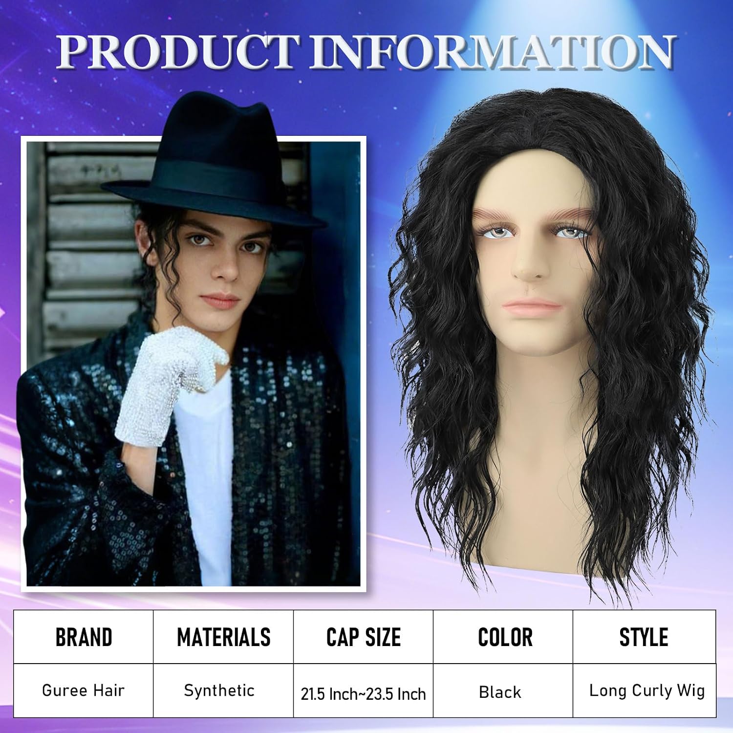Mens Black Curly Wig for Costu - Men'S Accessories In The 80S 评论和价格