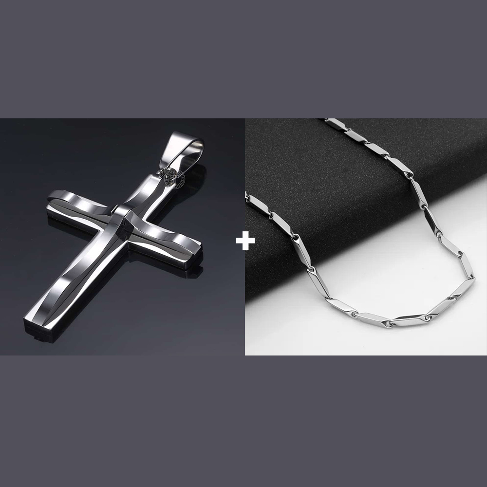 Silvery Curved Cross Stainless - Men'S Accessories Jewelry Brands 评论和价格